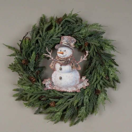 12" HOLLY SNOWMAN METAL SIGN