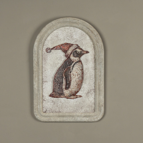 12" SANTA HAT PENGUIN METAL SIGN