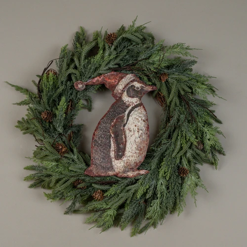 12" SANTA HAT PENGUIN METAL SIGN