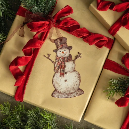 6" PLAID SNOWMAN METAL ORNAMENT