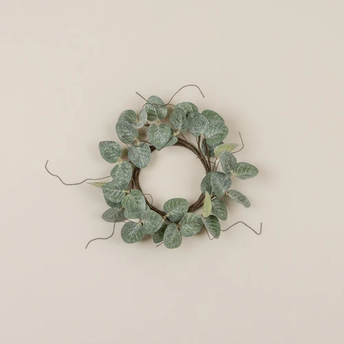 12" GLITTERED EUCALYPTUS & TWIG CANDLE RING
