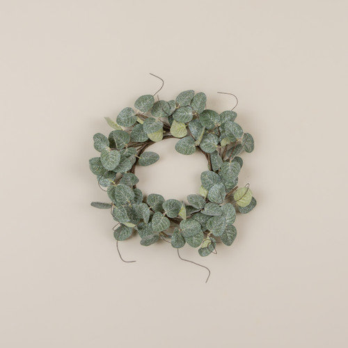 14" GLITTERED EUCALYPTUS & TWIG CANDLE RING