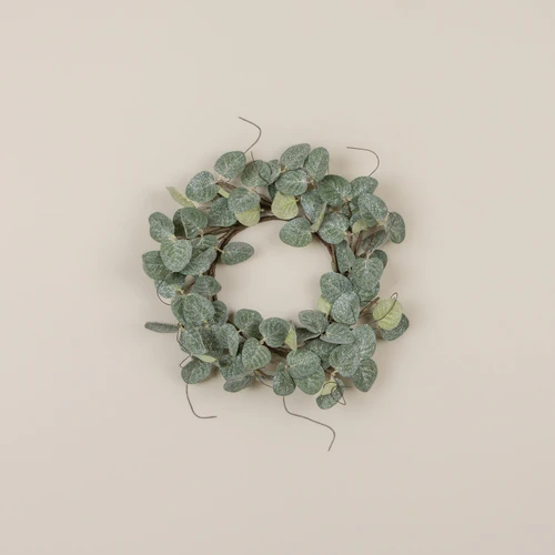 14" GLITTERED EUCALYPTUS & TWIG CANDLE RING