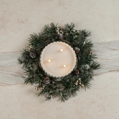 13" PINE W/ CREAM BERRIES CANDLE RING