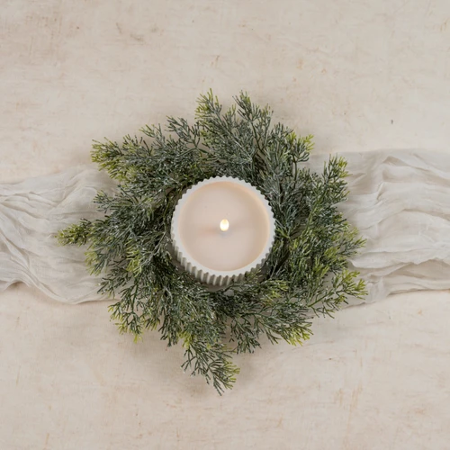 10" SNOW DUSTED PINE CANDLE RING