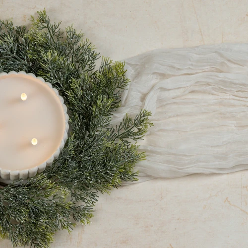 14" SNOW DUSTED PINE CANDLE RING