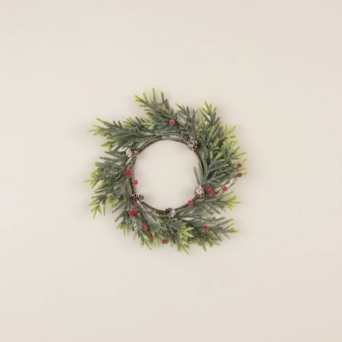 12" MOUNTAIN PINE W/ ICED BERRIES CANDLE RING