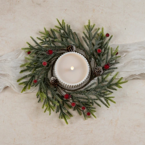 12" MOUNTAIN PINE W/ ICED BERRIES CANDLE RING