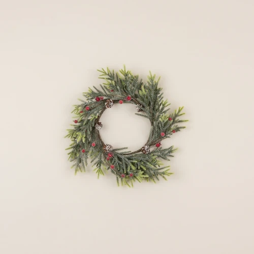 14" MOUNTAIN PINE W/ ICED BERRIES CANDLE RING