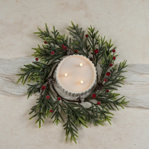 14" MOUNTAIN PINE W/ ICED BERRIES CANDLE RING