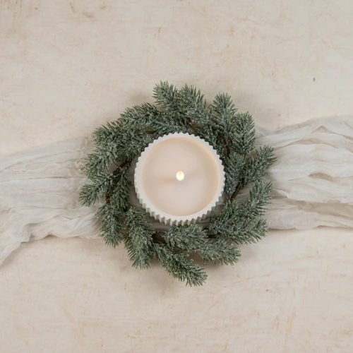8" GLITTERED JEFFERSON PINE CANDLE RING