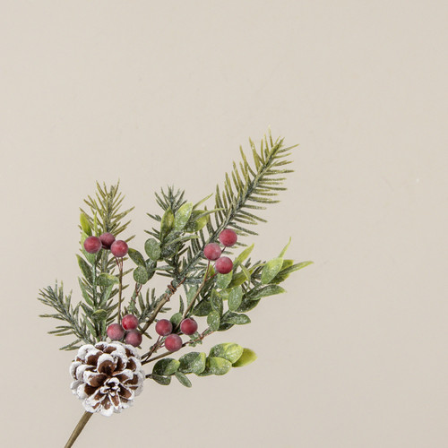 15" GLITTERED PINE W/ RED BERRIES & PINECONE SPRAY