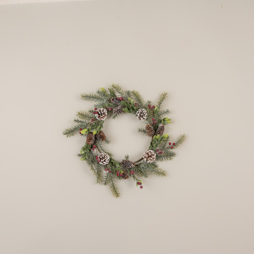 19" GLITTERED PINE W/ RED BERRIES & PINECONE WREATH