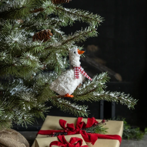 5.25" STANDING GOOSE ORNAMENT W/ RED BOW