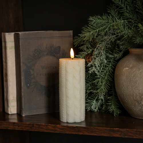 6" CREAM SWEATER 3D FLAME CANDLE