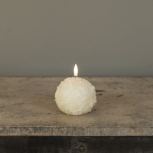 3" CREAM SHIMMER 3D FLAME SNOWBALL CANDLE