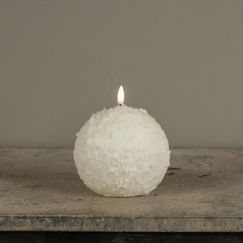 4.5" CREAM SHIMMER 3D FLAME SNOWBALL CANDLE