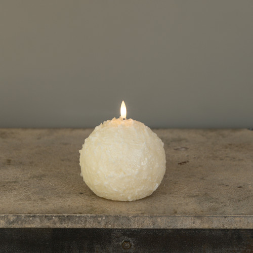 4.5" CREAM SHIMMER 3D FLAME SNOWBALL CANDLE