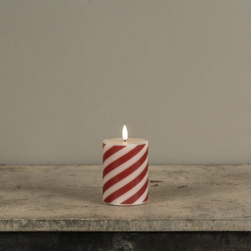 4" CANDY CANE 3D FLAME PILLAR CANDLE