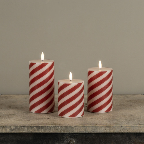 5" CANDY CANE 3D FLAME PILLAR CANDLE