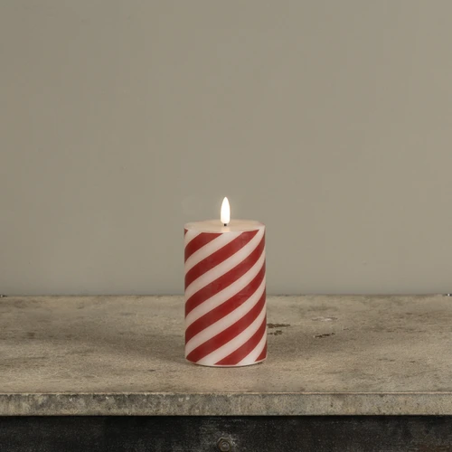 5" CANDY CANE 3D FLAME PILLAR CANDLE