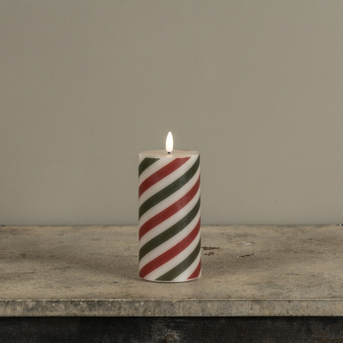 6" RED & GREEN CANDY CANE 3D FLAME PILLAR CANDLE