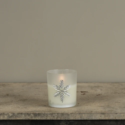 4" ETCHED SNOWFLAKE FROSTED GLASS 3D FLAME CANDLE