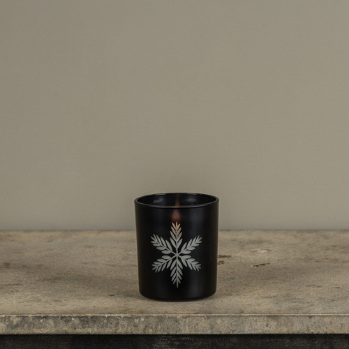 4" ETCHED SNOWFLAKE BLACK GLASS 3D FLAME CANDLE