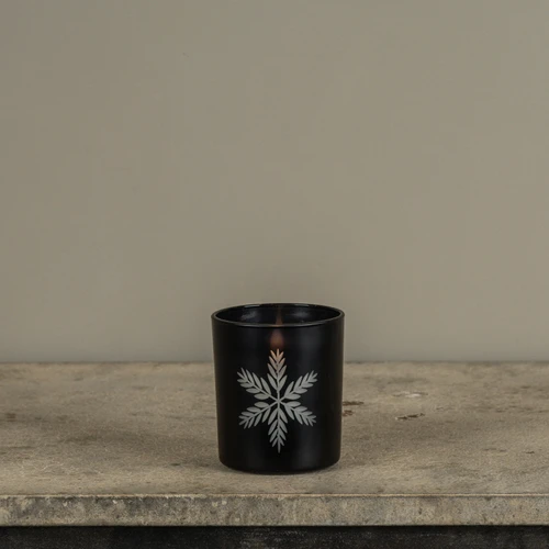 4" ETCHED SNOWFLAKE BLACK GLASS 3D FLAME CANDLE