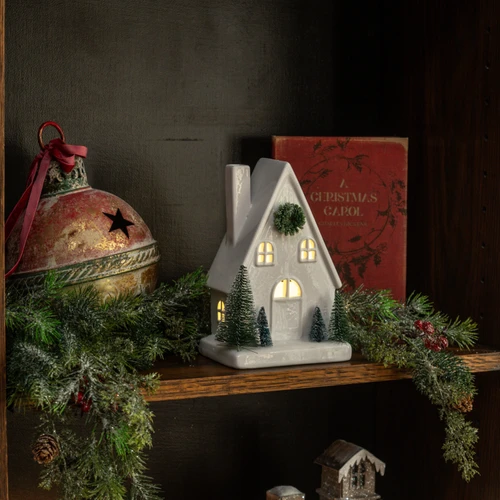 7.75" LIGHTED CERAMIC HOLIDAY HOUSE