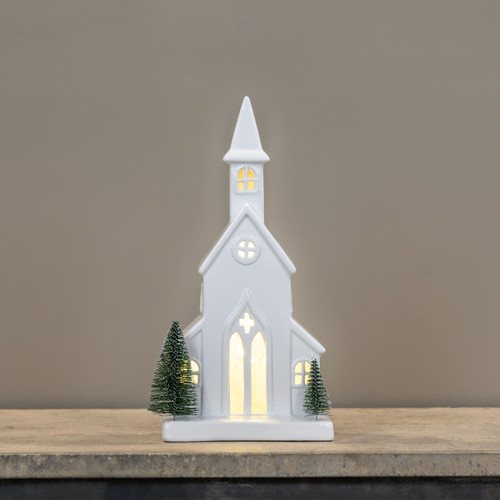 12" LIGHTED CERAMIC HOLIDAY CHURCH