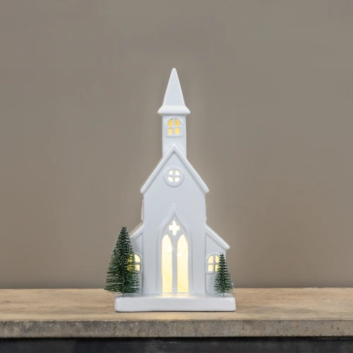12" LIGHTED CERAMIC HOLIDAY CHURCH