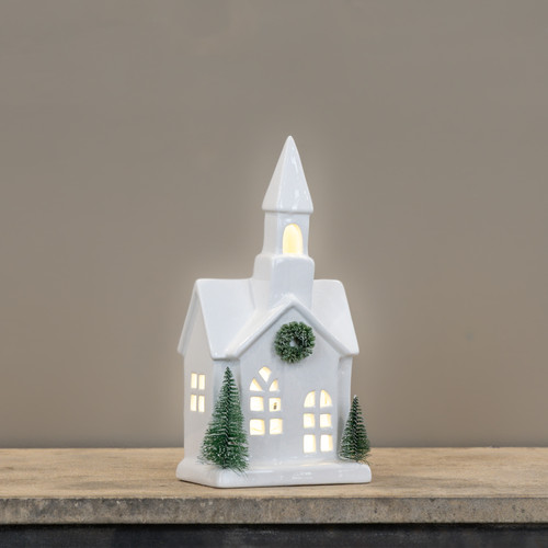 10.75" LIGHTED CERAMIC HOLIDAY CHURCH