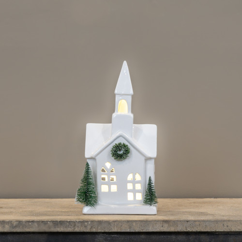 10.75" LIGHTED CERAMIC HOLIDAY CHURCH