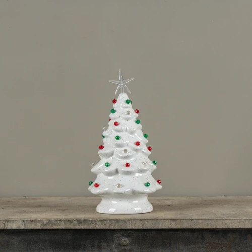 12" WHITE CERAMIC TREE W/ HOLIDAY LIGHTS