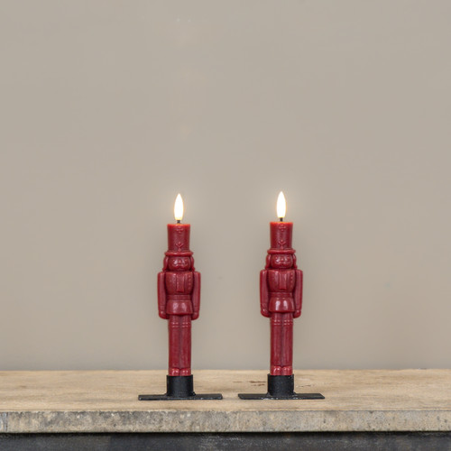 SET/2 - 7.5" 3D FLAME RED NUTCRACKER TAPER CANDLES
