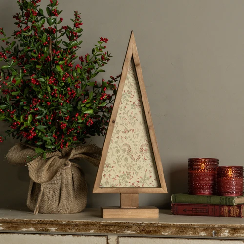 20" FRAMED RED & GREEN WALLPAPER TREE