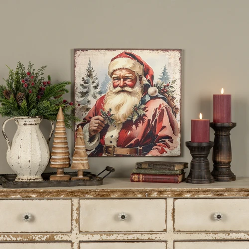 18" HOLLY SANTA IN FOREST PRINT