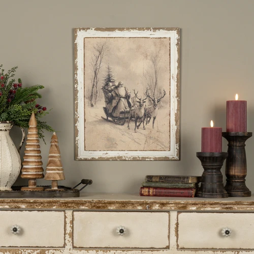 20" SLEIGHRIDE SANTA IN FOREST PRINT