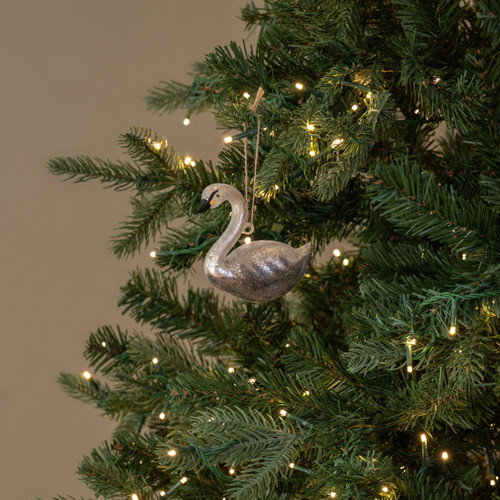 GLITTERED GLASS SWAN ORNAMENT