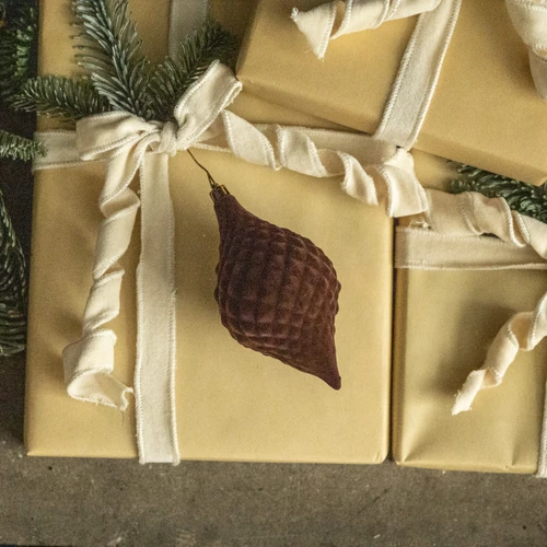 6" DARK BROWN FLOCKED FINIAL ORNAMENT