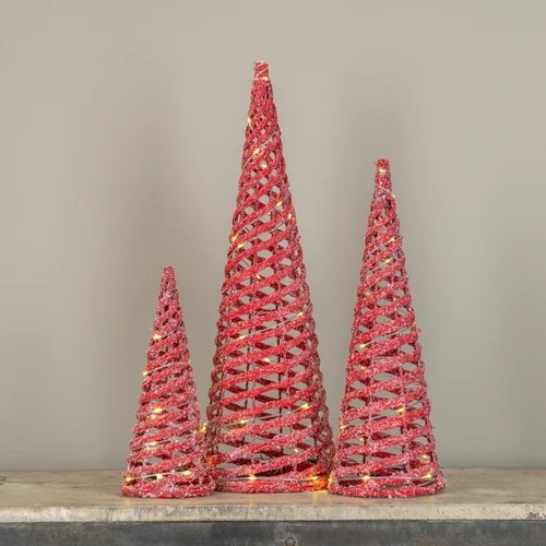 SET/3 LIGHTED RED CONE TREES