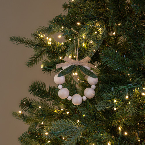 NATURAL WOOD BEAD WREATH ORNAMENT