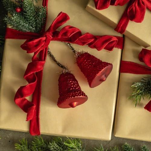 PAIR OF RED BELL ORNAMENTS