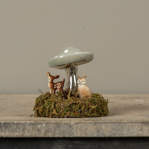 GREEN FLOCKED MUSHROOM ON MOSSY BASE