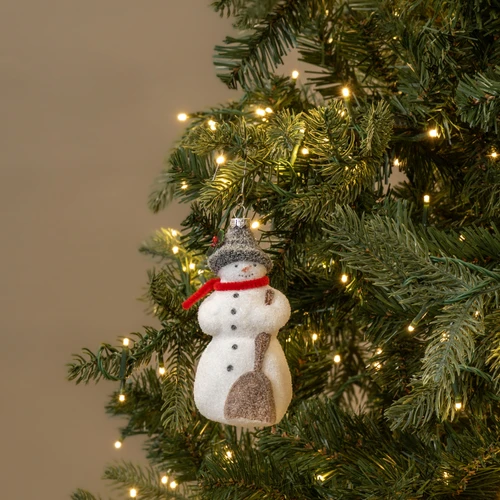 FROSTED SNOWMAN W/ BROOM ORNAMENT