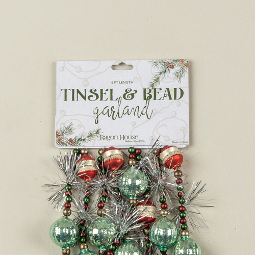 6' RED & TEAL BEADED GARLAND W/ SILVER TINSEL