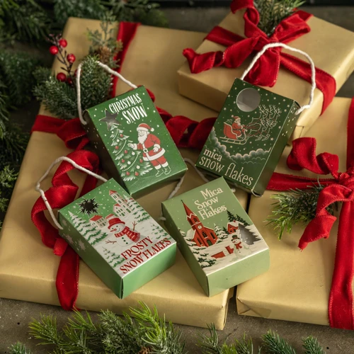 SET/ 4 BOXED MICA SNOWFLAKE ORNAMENTS