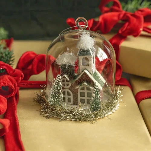 SNOWY CHURCH IN GLASS DOME ORNAMENT