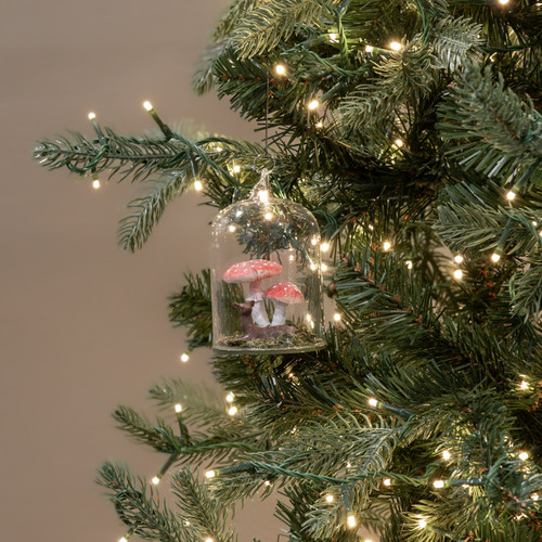 DEER & MUSHROOMS IN GLASS DOME ORNAMENT
